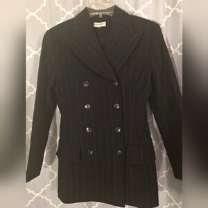 Bebe Double-Breasted Black Pinstripe Blazer